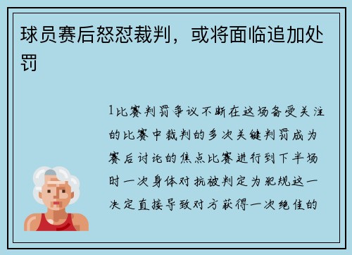 球员赛后怒怼裁判，或将面临追加处罚